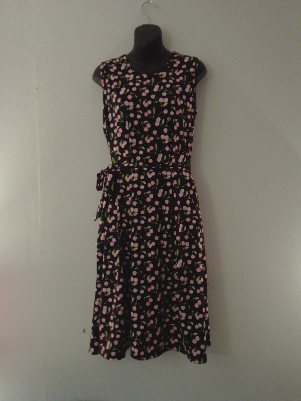 Blair Black Midi Dress with Pink Cherry Print, Medium